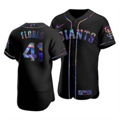 San Francisco Giants #41 Wilmer Flores Men's Nike Iridescent Holographic Collection MLB Jersey Black